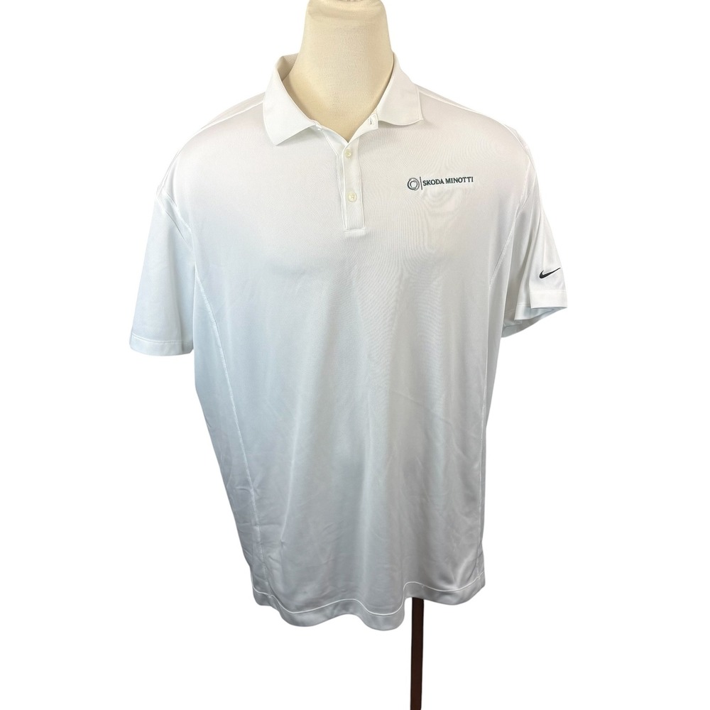Nike Golf Mens 3XL White Fit Dry Short Sleeve Polo Shirt Skoda Minotti Logo